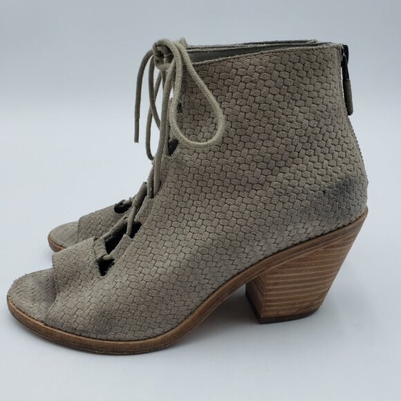 Eileen Fisher Slew Leather Lace Up Boots 6 Womens Booties Block Heels Taupe - Picture 2 of 8